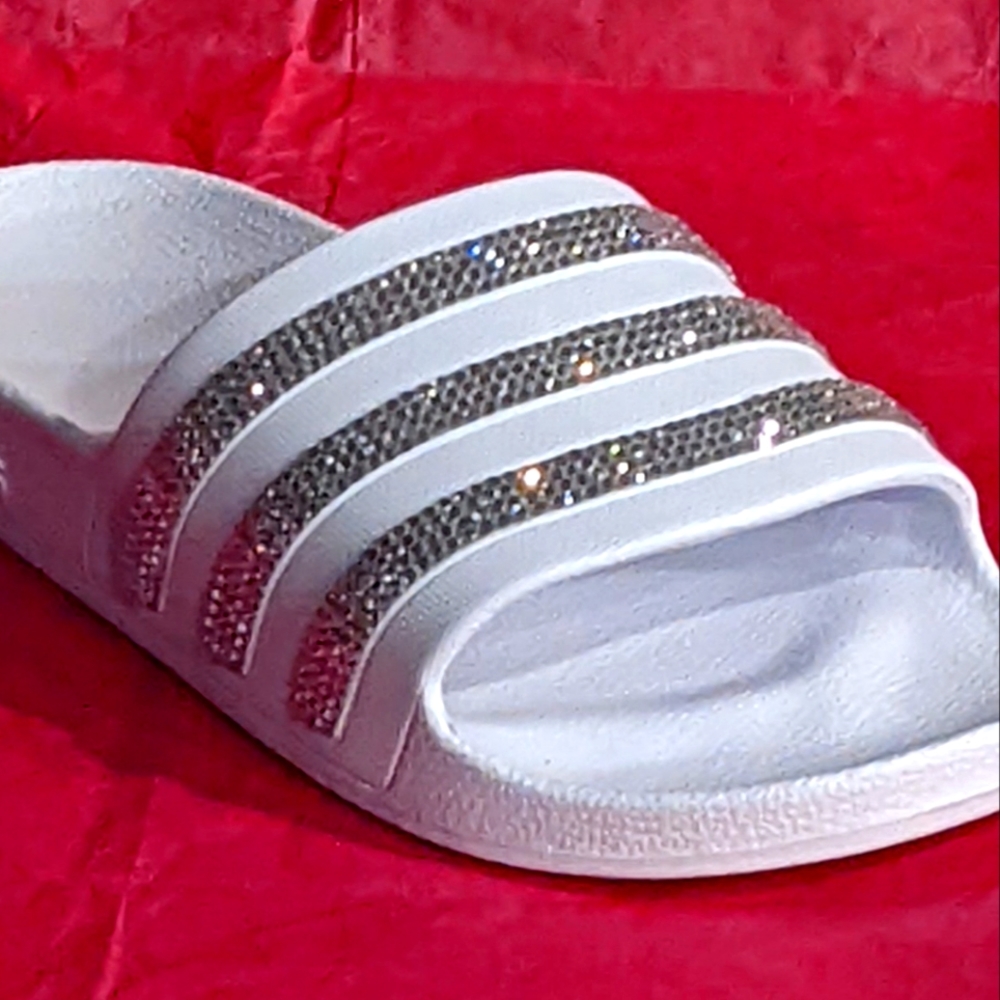💢SOLD💢 New Adidas Adilette White Swarovski Style Crystals Size 9 Bling